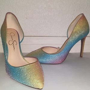 Jessica Simpson rainbow pastel heels 8.5